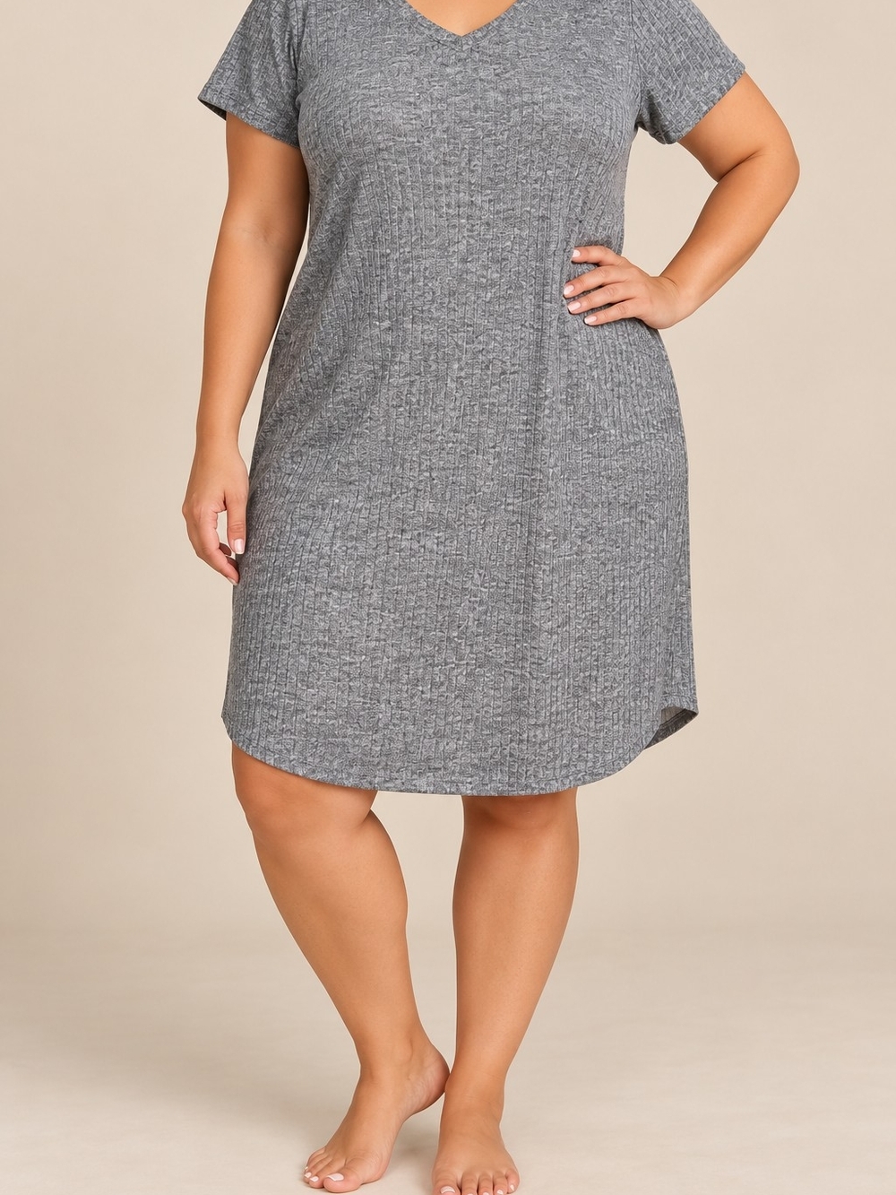 Joyspun 3X Ribbed Midi Chemise Nightgown Gray Heather Plus Size 22W-24W NWT